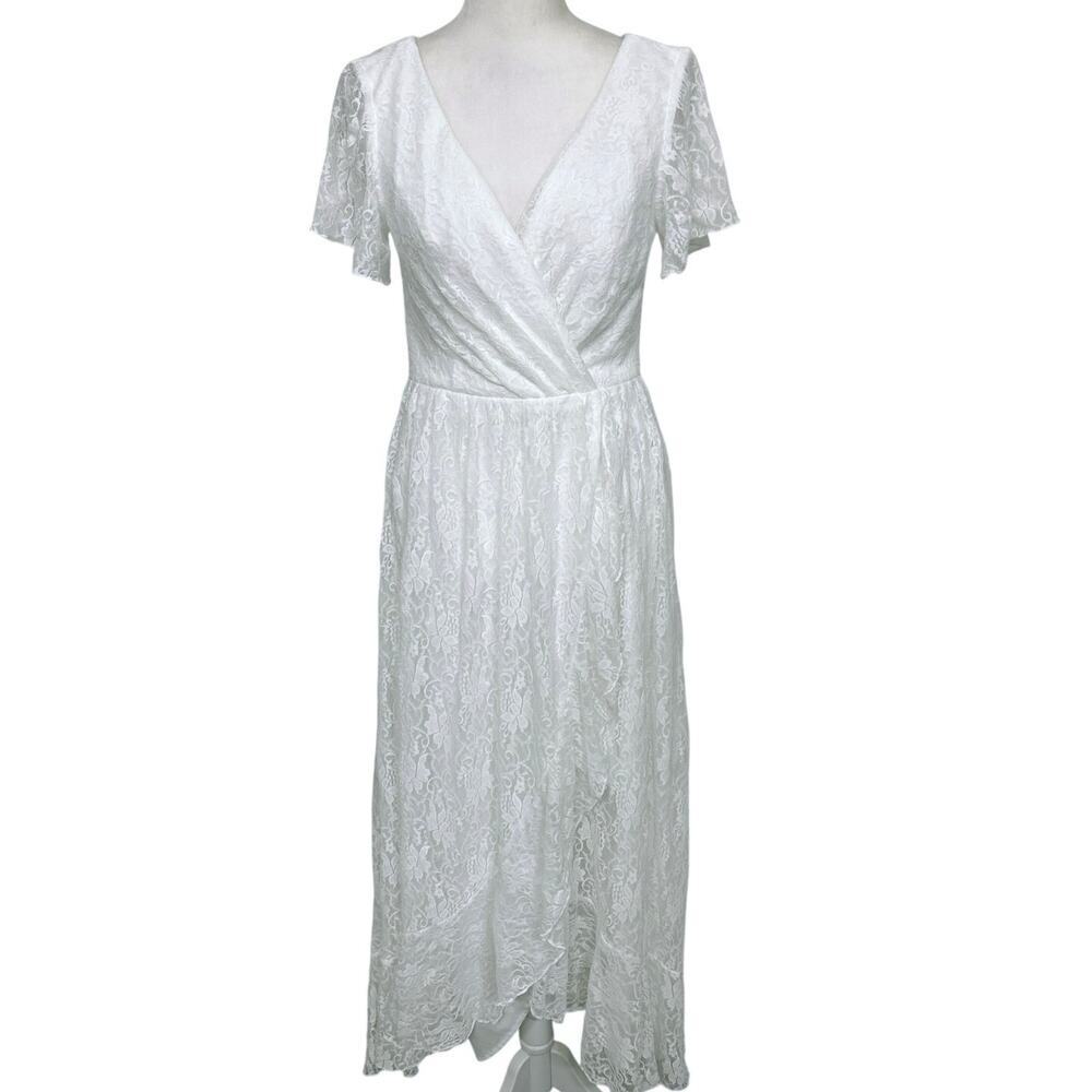 White Lace Maxi Dress Fairy Whimsical Boho Asymmetrical Hem Romantic Bridal 4